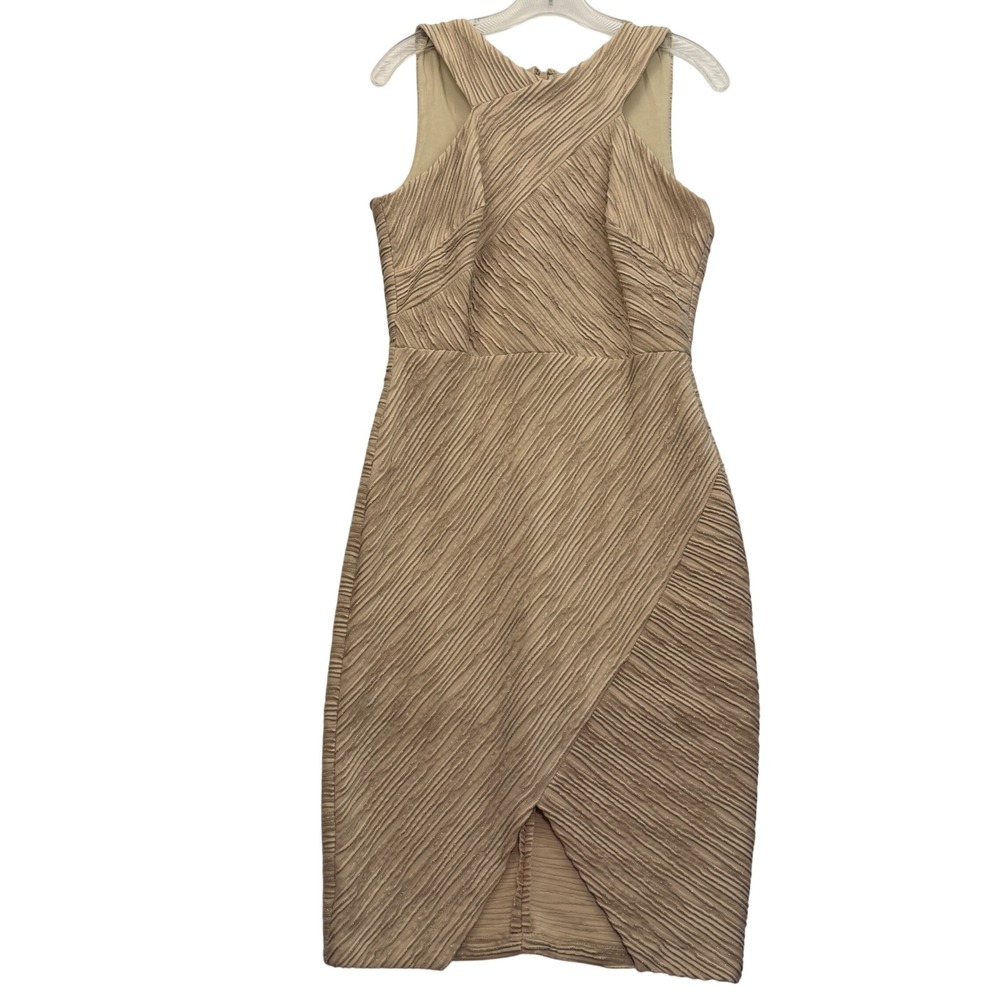 NWT Jax Black Label Sheath Dress ‎ 6 Champagne Metallic Pleated Halter 1ZTW100M